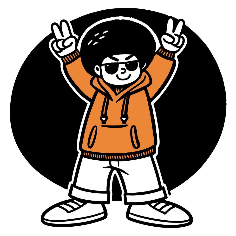 A cartoon boy with a peace sign vector