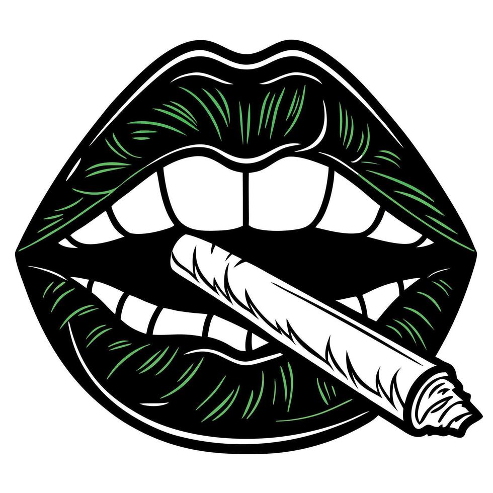A woman with green lips and a cigarette vector