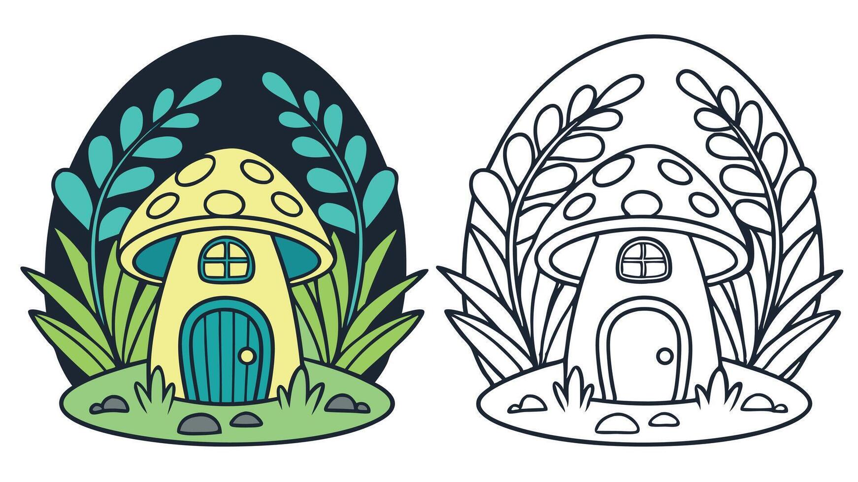 Two cartoon mushrooms with a door and a door vector