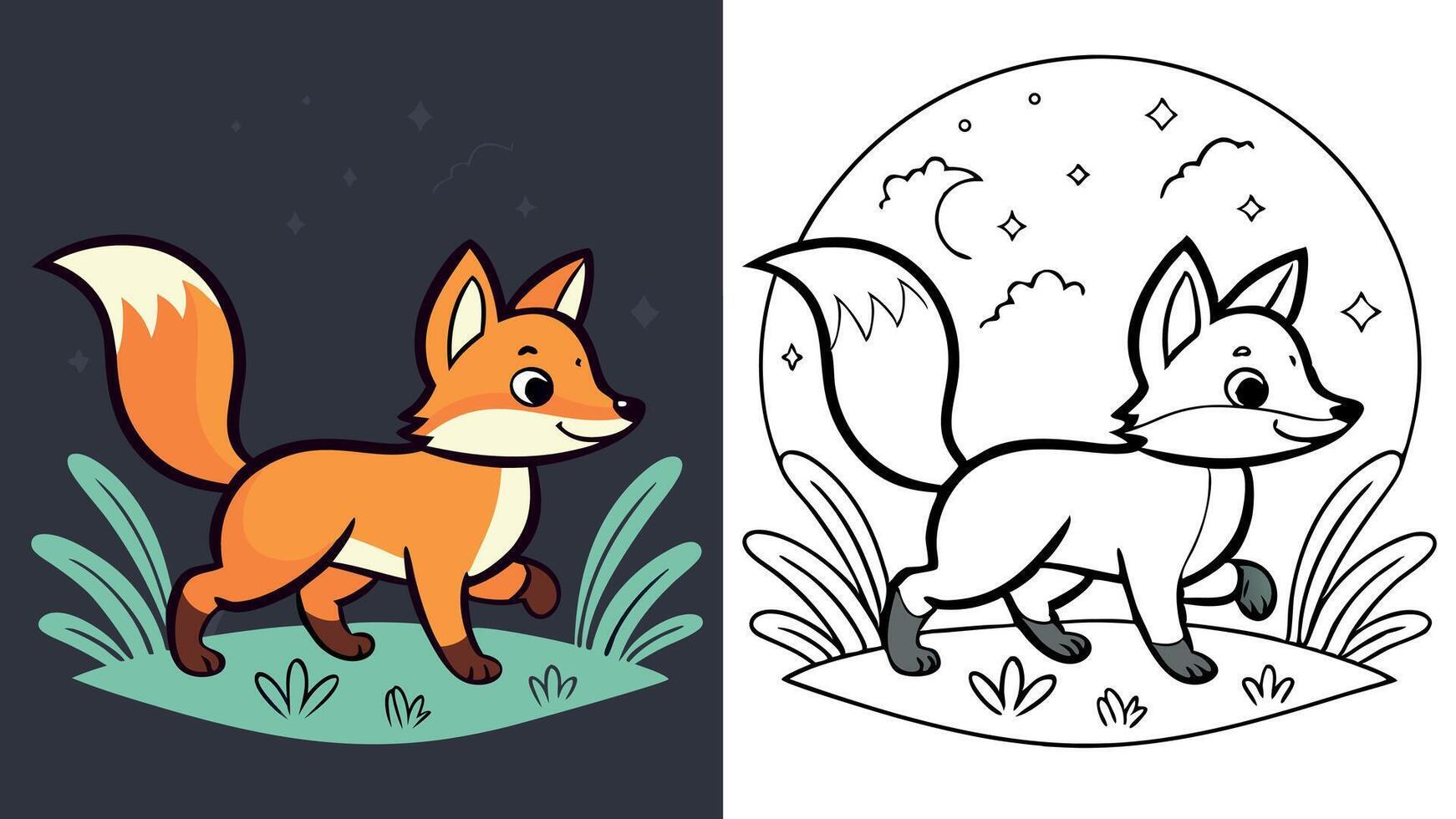 Fox coloring pages for kids vector