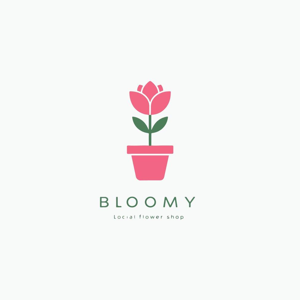 A flower logo with a pink flower in a pot vector