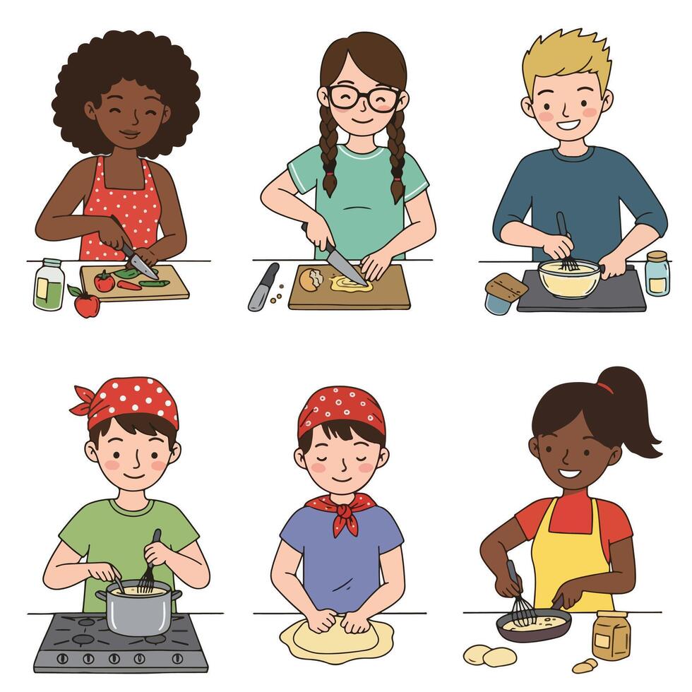 People cooking meal preparation simple cartoon vector