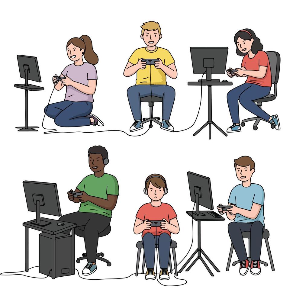 People playing games with controllers vector