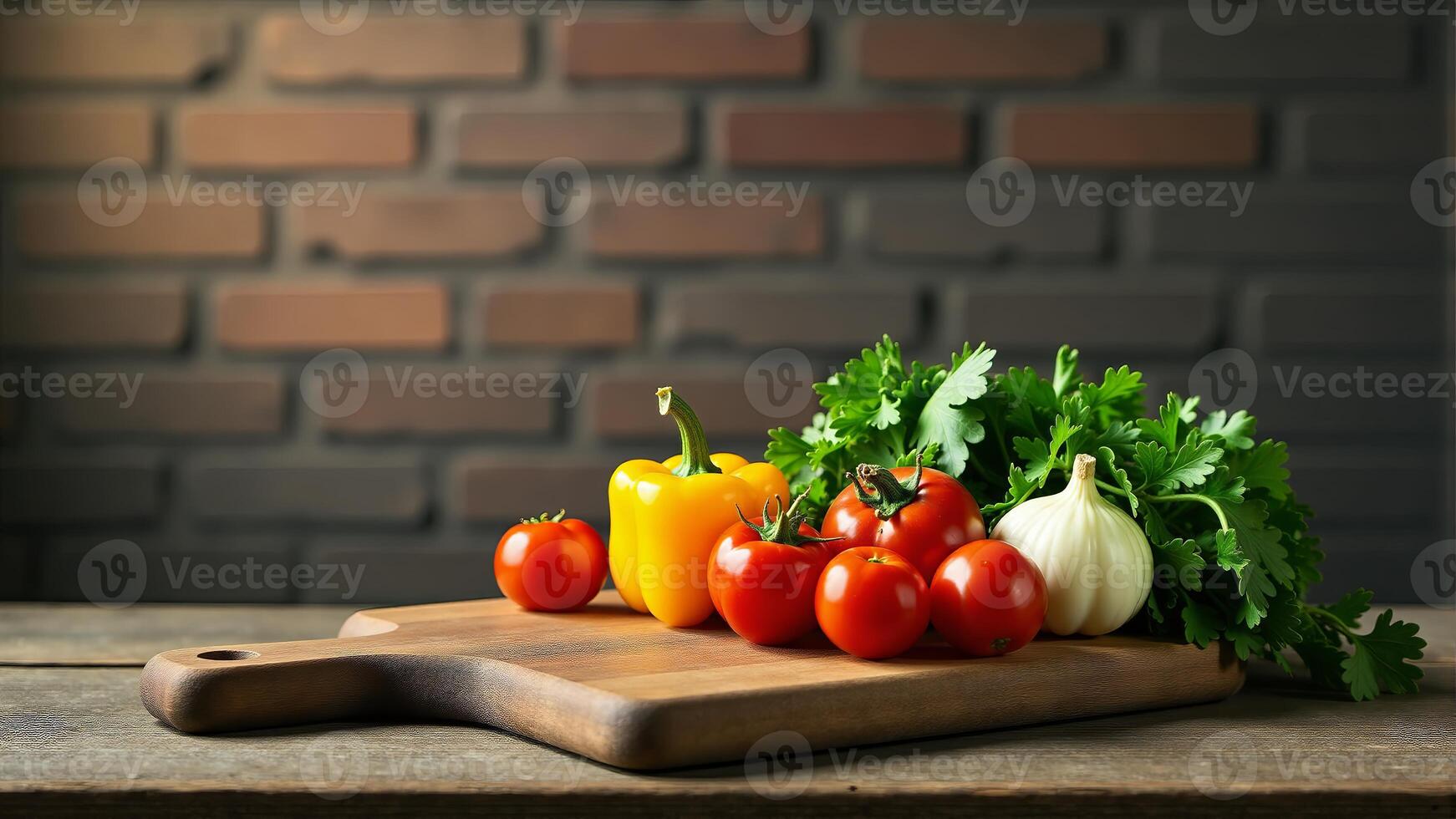 Fresh Vegetables On Wooden Cutting Board photo