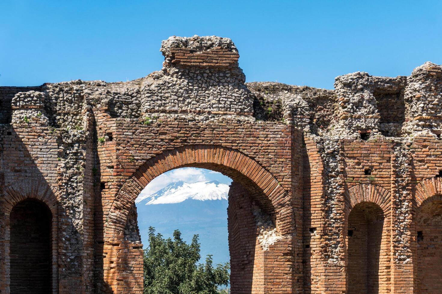 Sicily, Italy-May 12, 2022-View of particolar of the great ancient theatre of Taormina during a sunny day photo