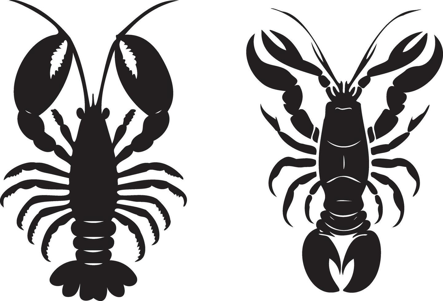 Crawfish set silhouette isolated black and white vector