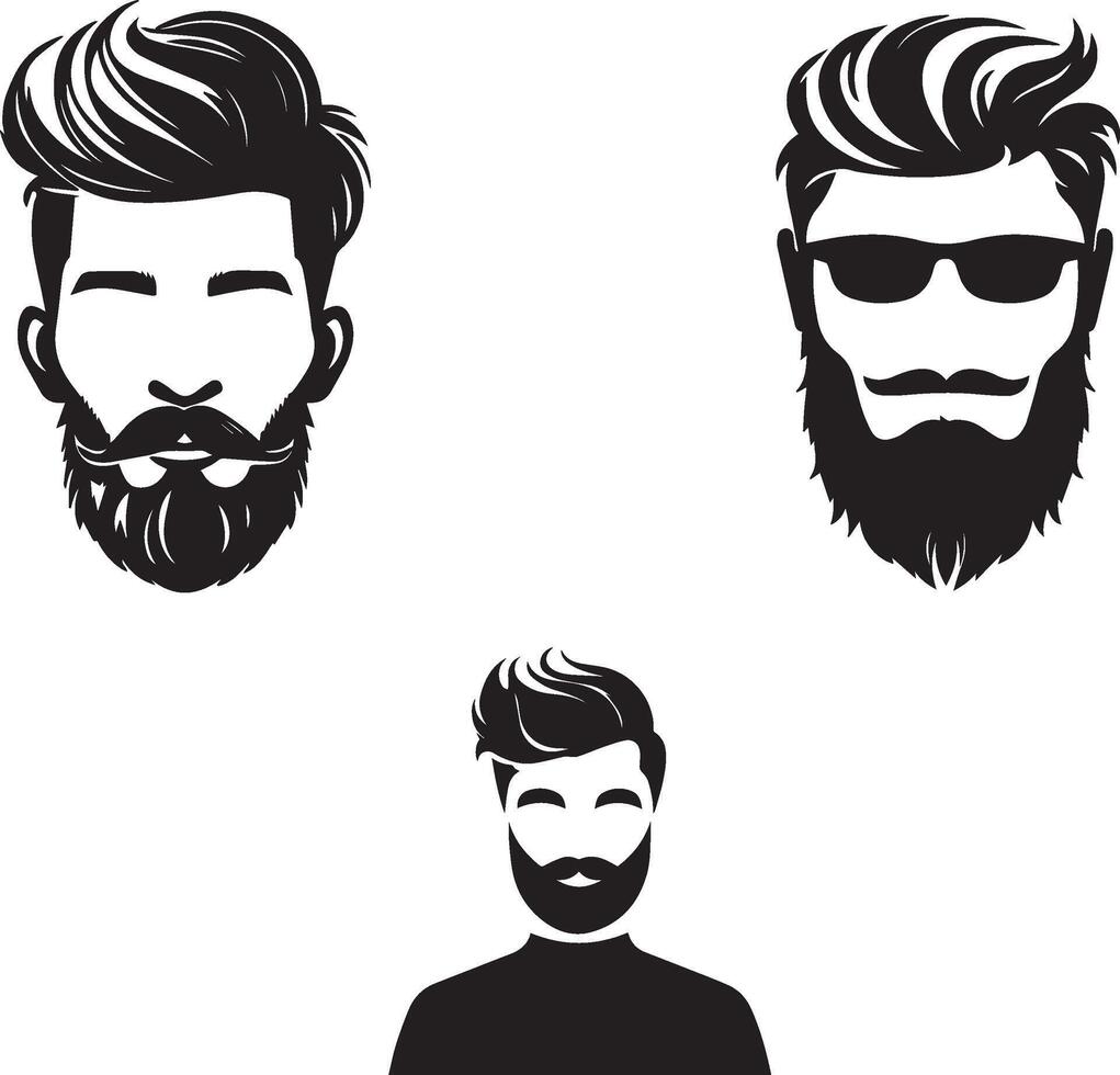 Man with beard variations silhouette isolated vector