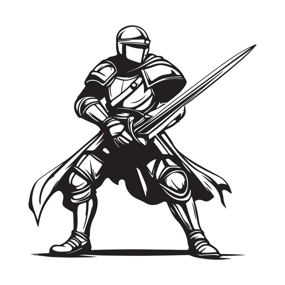 Crusader medieval soldier defending stance image vector