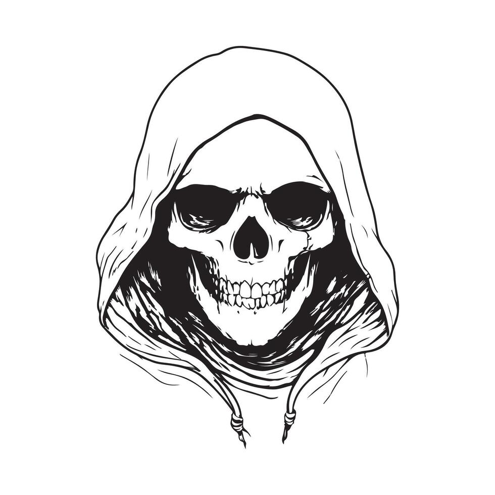 Grim Reaper Skull with Hood Illustration for Halloween Design vector