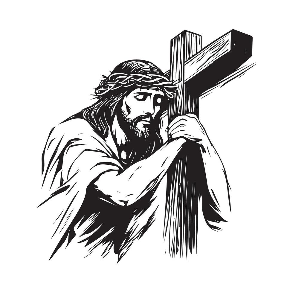 Carrying Cross Jesus Religious image on white background vector