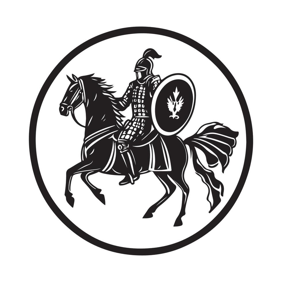 Byzantine Cataphract in Circular Emblem Silhouette Style Logo Design vector