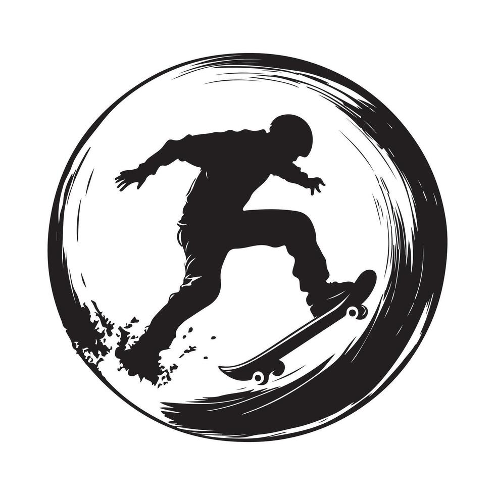Flying Skateboarder Silhouette Doing Style, Action, Active, vector