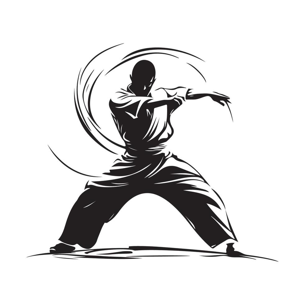 Tai Chi Silhouette Of Man Isolated On Whit Background vector