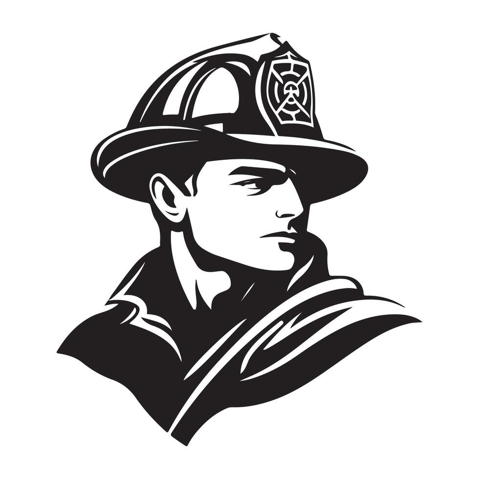 Firefighters pose silhouette, Fireman with equipment silhouette illustration vector