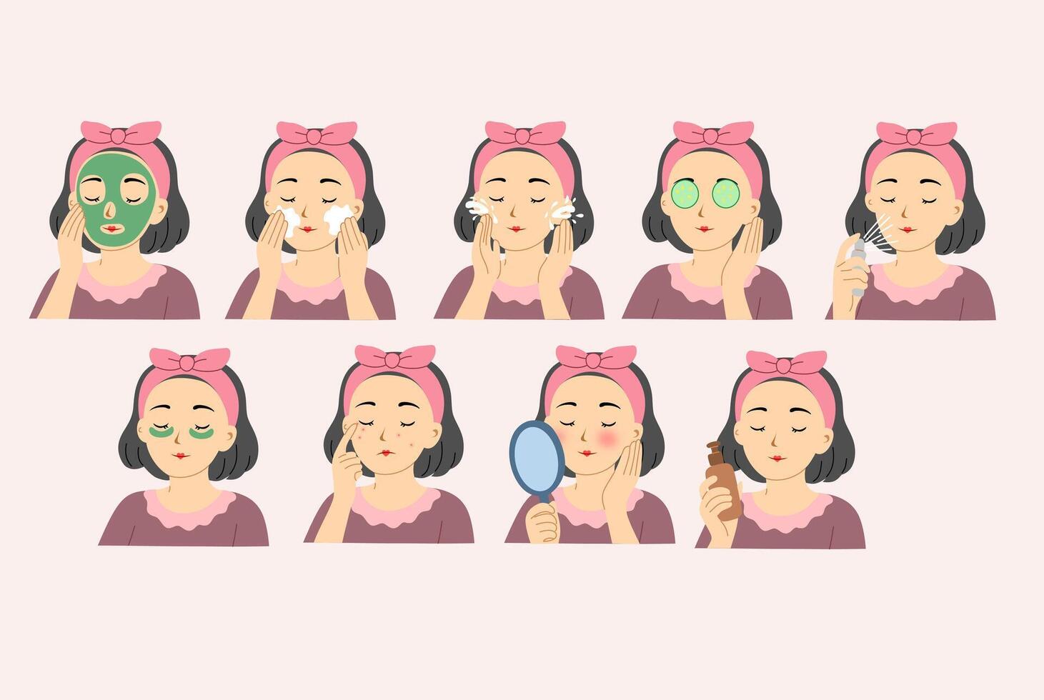 Complete Skincare Routine Steps Illustrated vector