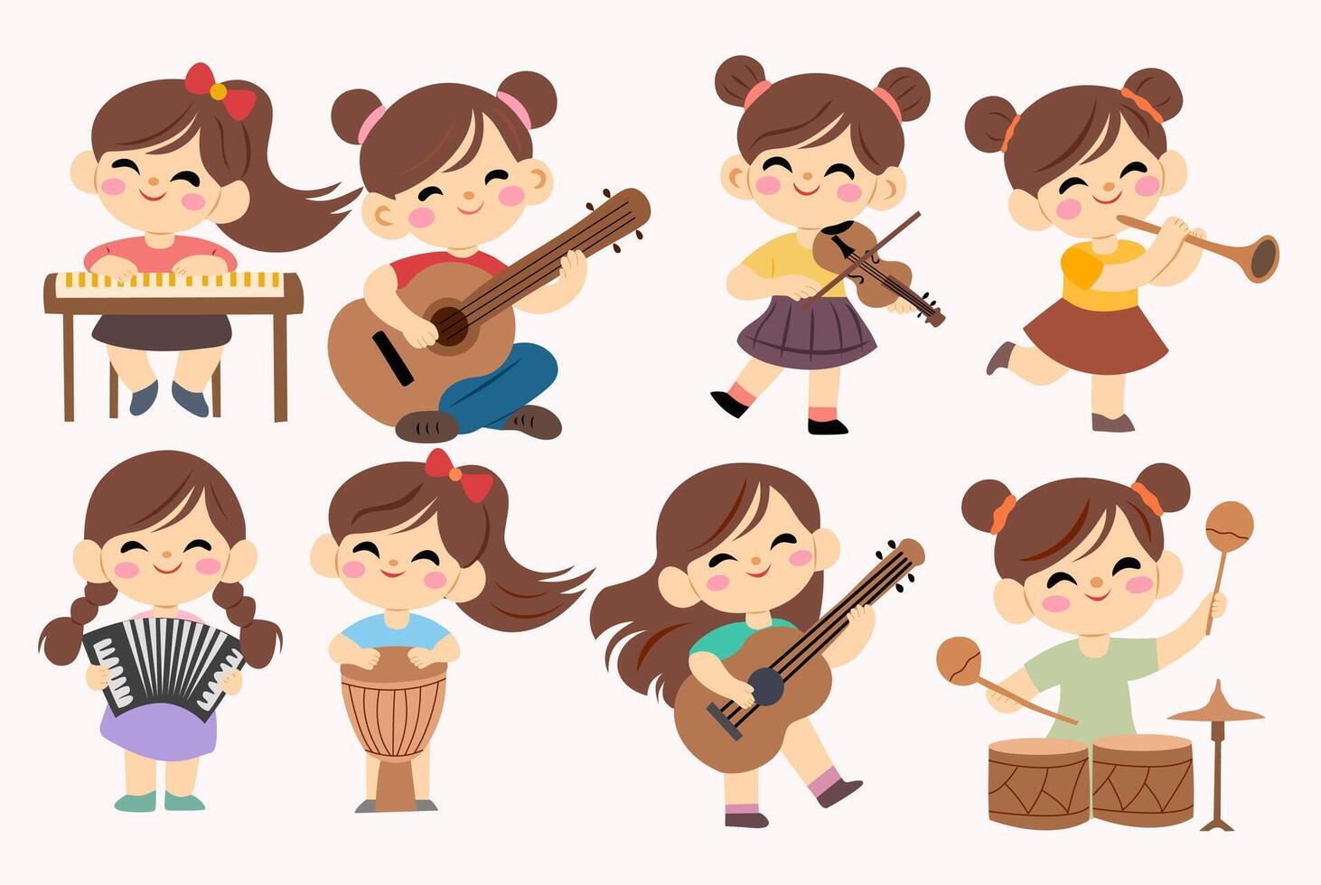 cute girls playing a music.eps vector