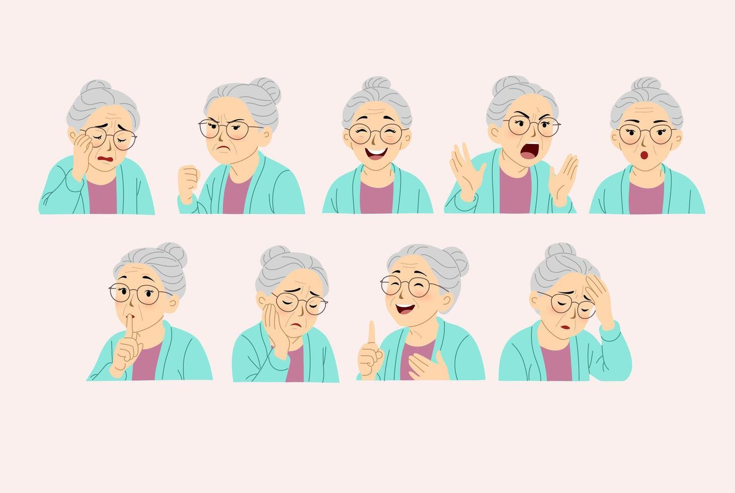 Grandmother Expressing Emotions in a Cartoon Style vector