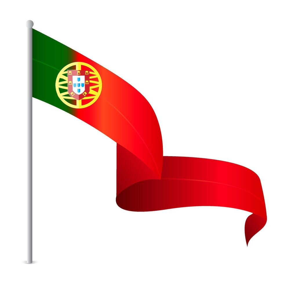 Waving Portuguese National Flag on Pole Symbolizing Patriotism and Freedom vector
