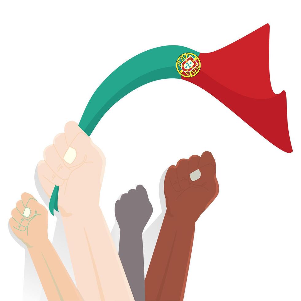 United Hands Holding Portugal Flag for Freedom and Unity vector