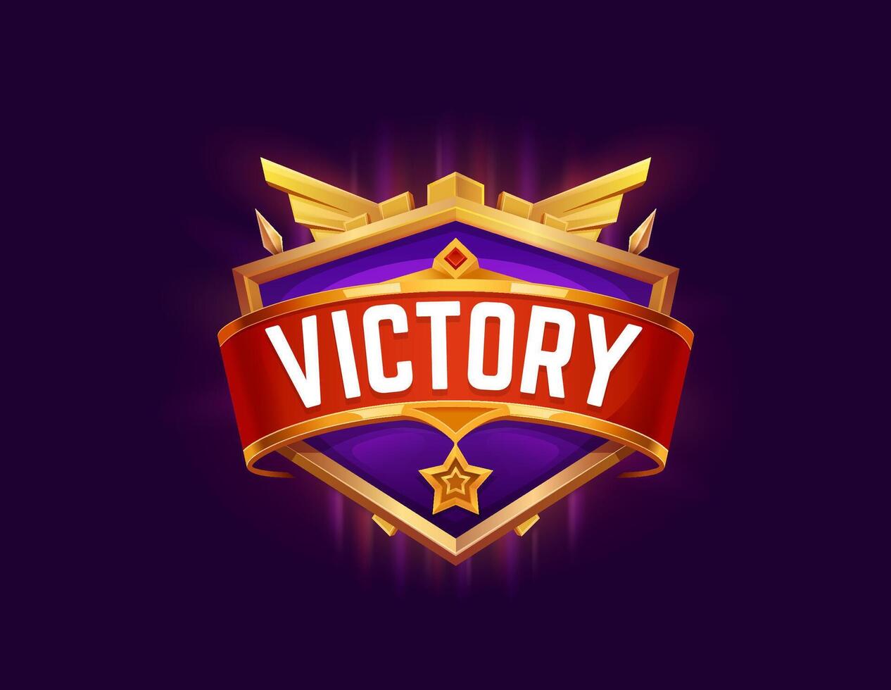 Game victory icon, congrats badge, star on shield vector