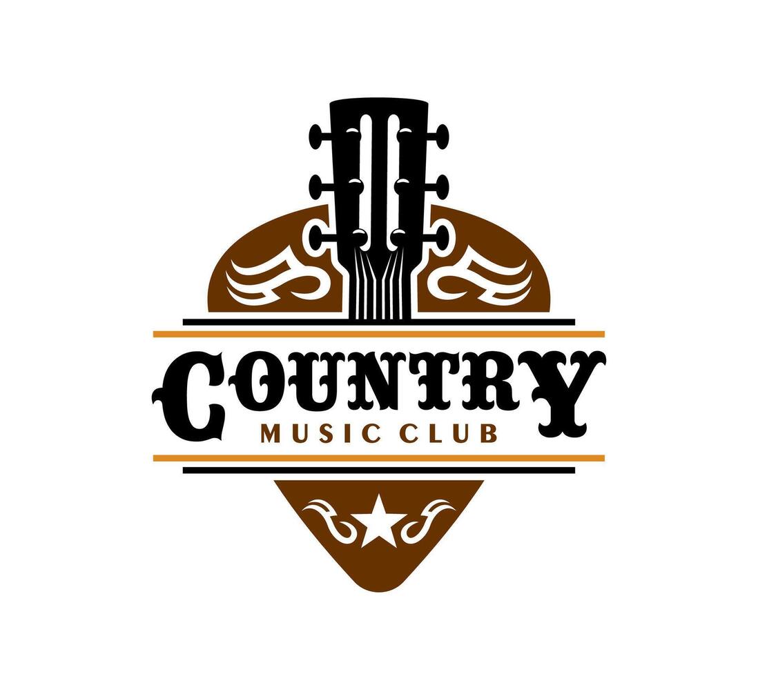 Country music club icon with guitar and star badge vector