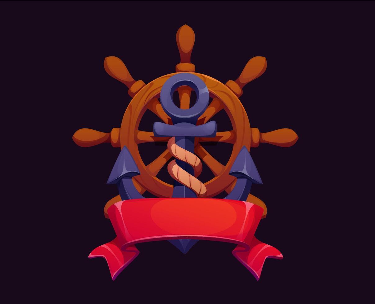 Heraldic pirate ship anchor with steering wheel vector