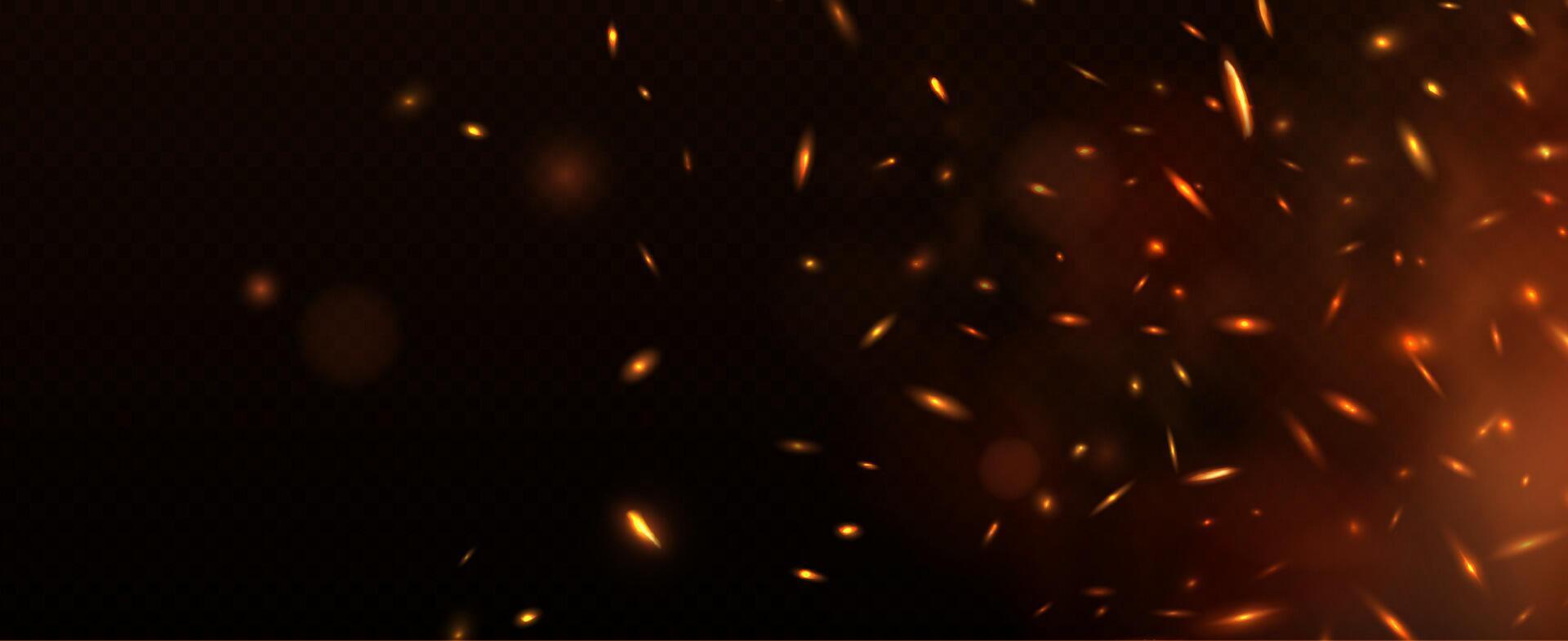 Fire flames ember sparkles, burning red flame vector