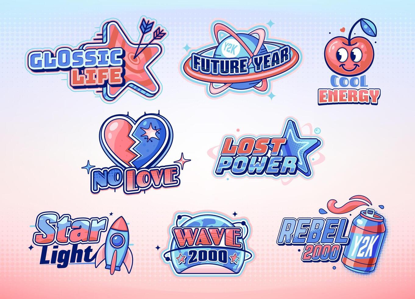 Y2k icons, retro futuristic stickers pack vector