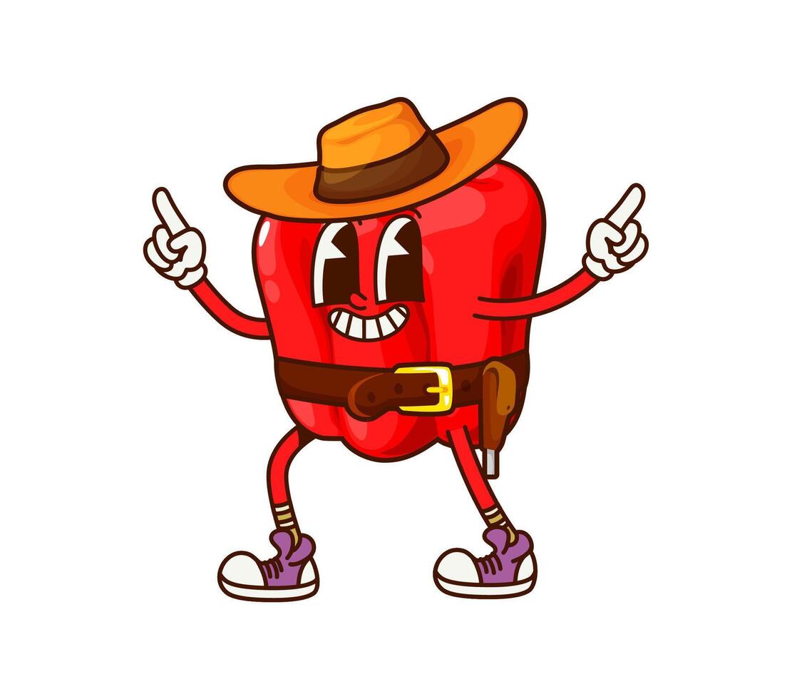 Groovy pepper cowboy, Wild West bandit character vector