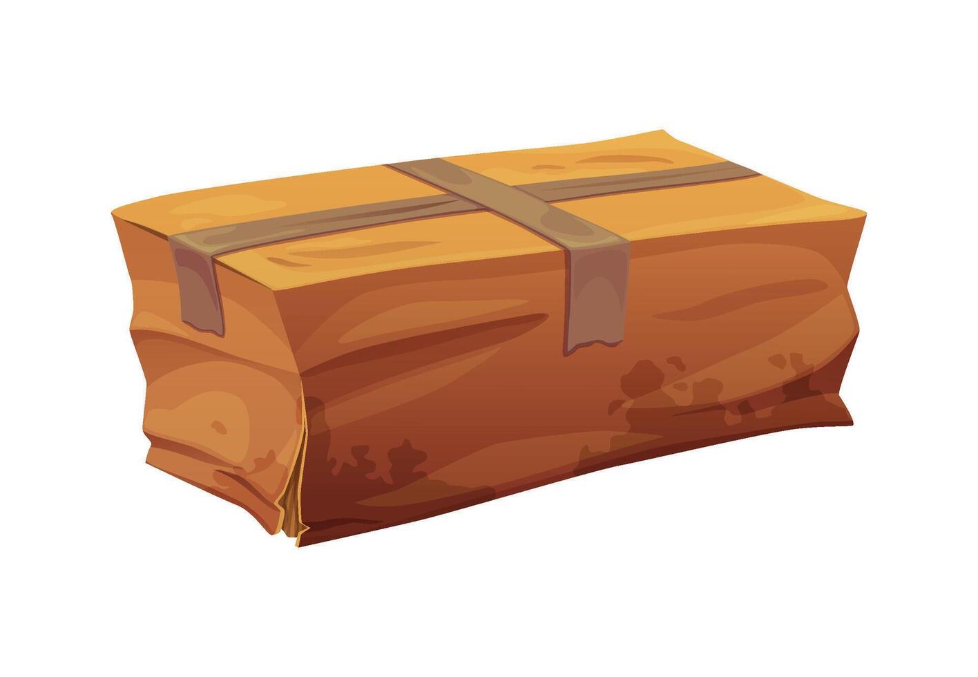 Damaged and dirty cartoon delivery cardboard box vector