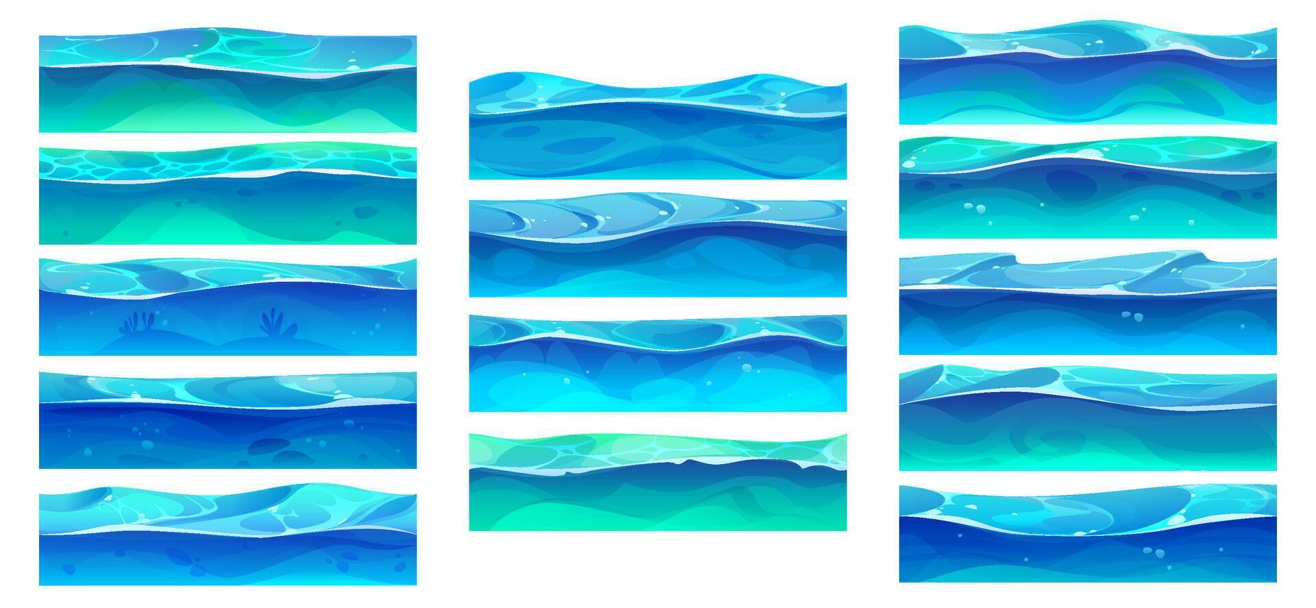 Cartoon game river, ocean, sea and lake water wave vector