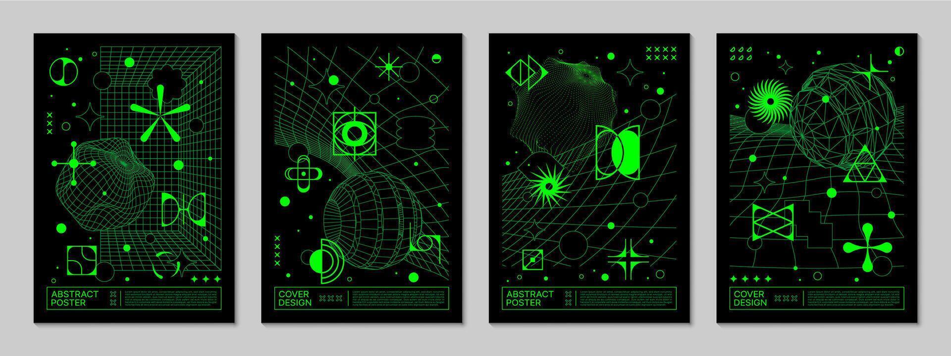 Retro acid geometric brutal Y2K abstract posters vector