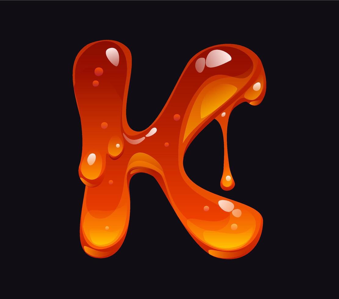 Flowing honey cartoon font type letter K vector