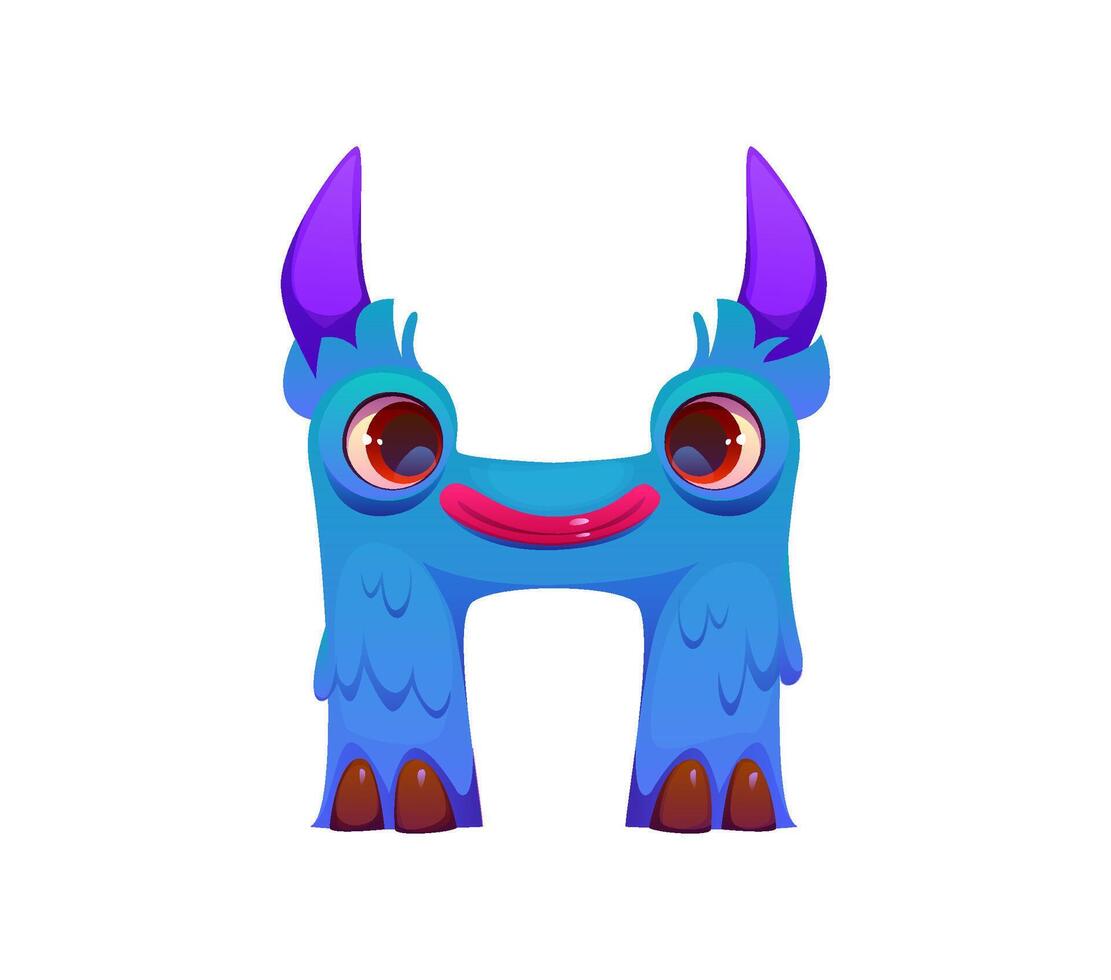 Strange monster character cartoon font letter H vector