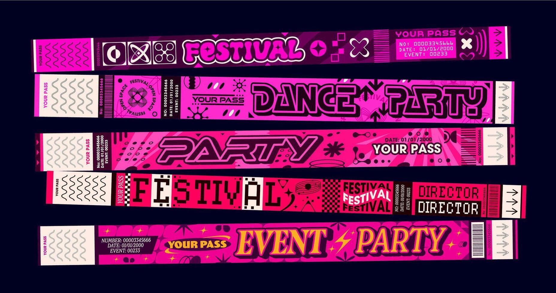 Purple Y2K club pass, event party bracelet tickets vector