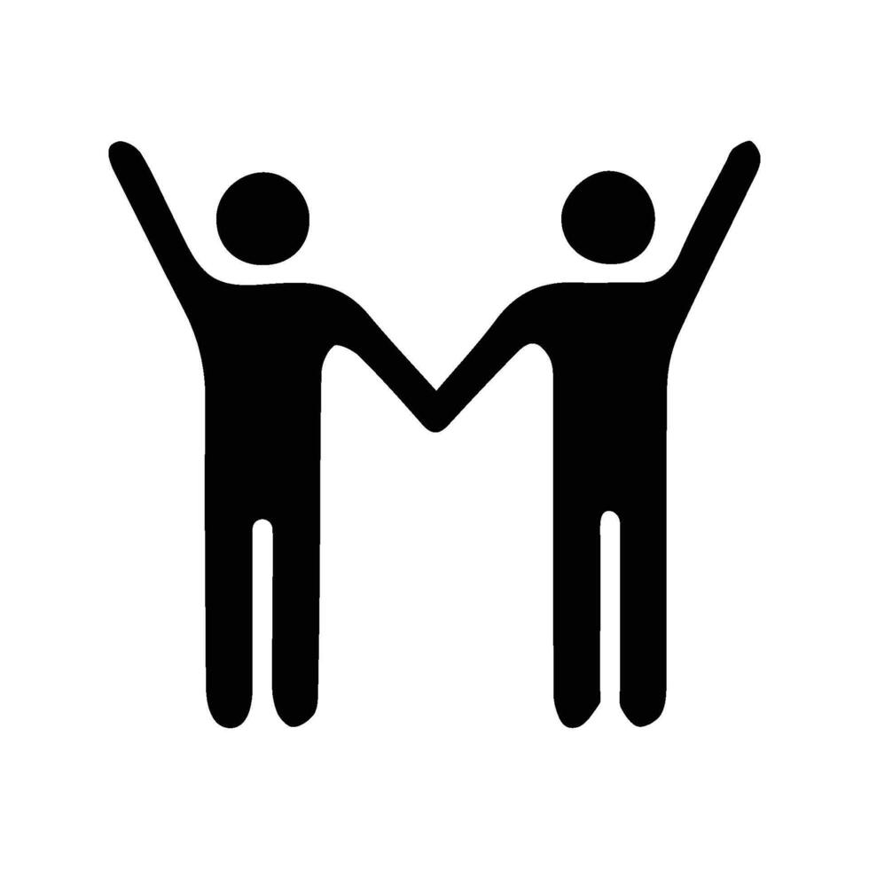 Silhouette Icon of Two People Holding Hands While Raising Their Hands. vector