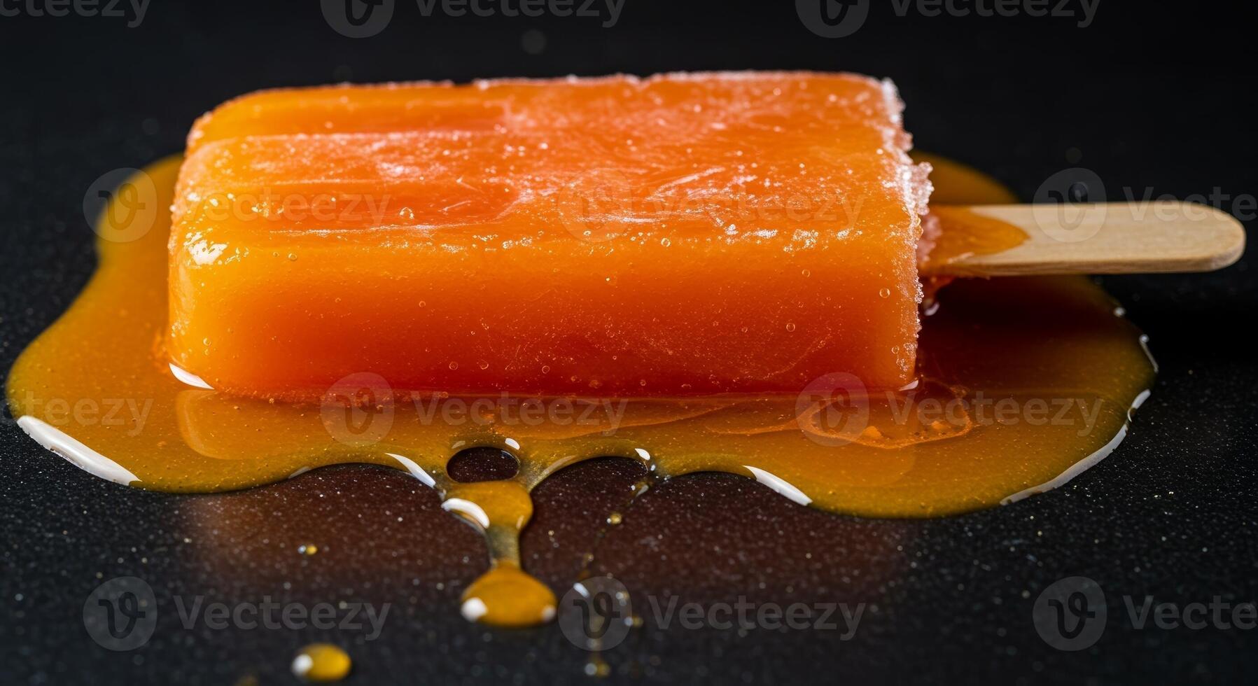 Orange ice cream with syrup on a stick photo