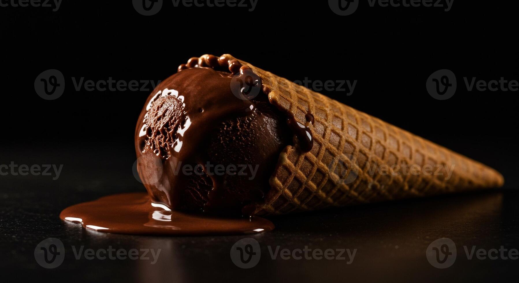 Chocolate ice cream in a waffle cone photo