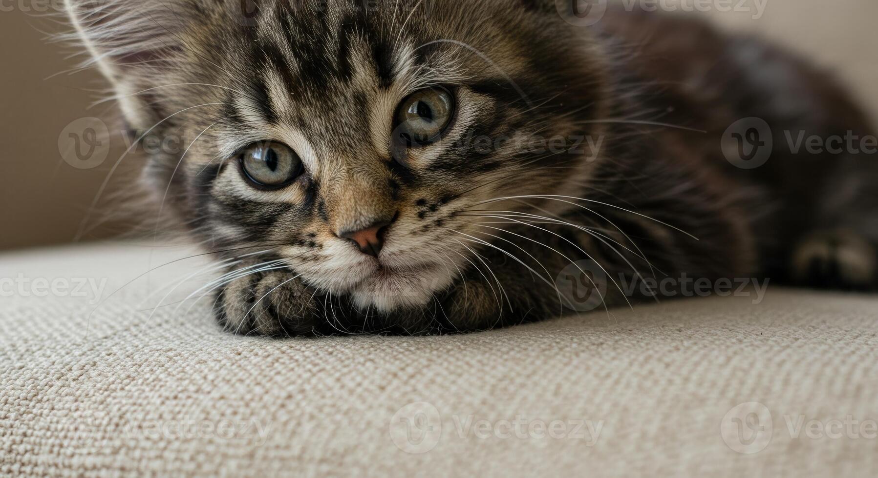 A kitten laying on a couch photo