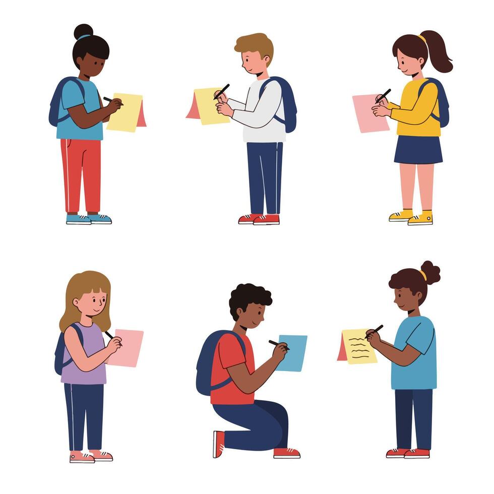 Students writing notes education learning study vector
