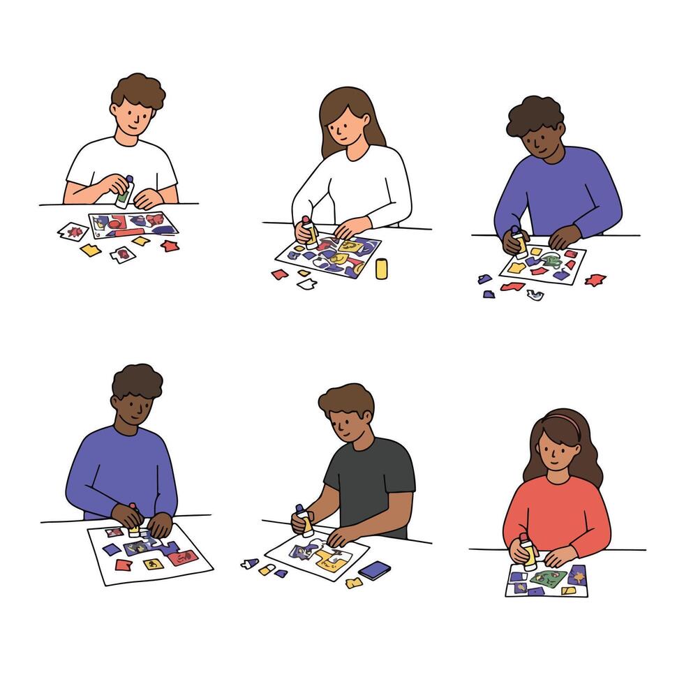 People doing collage art activity together vector