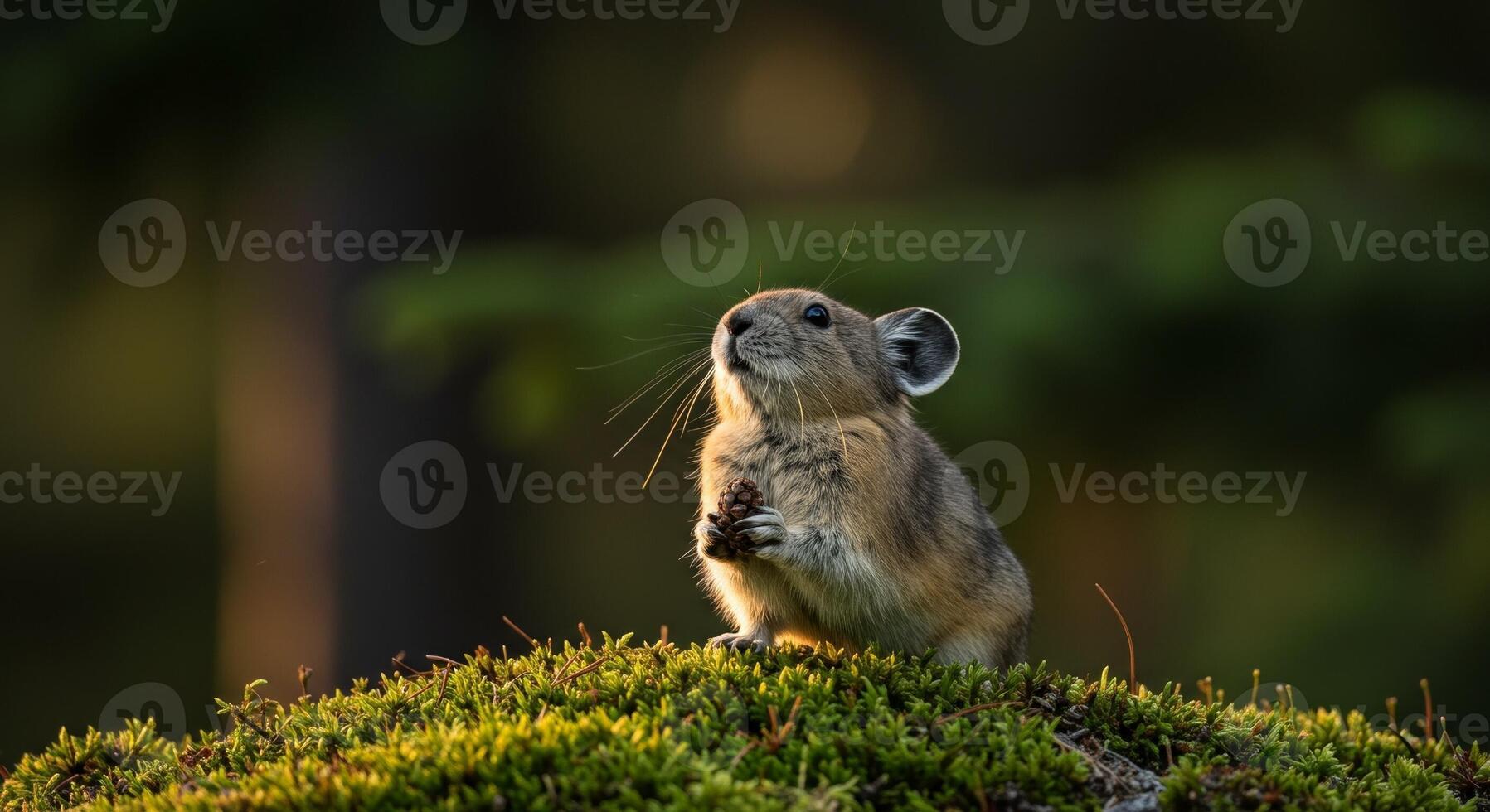 A small animal standing on top of a green hill photo