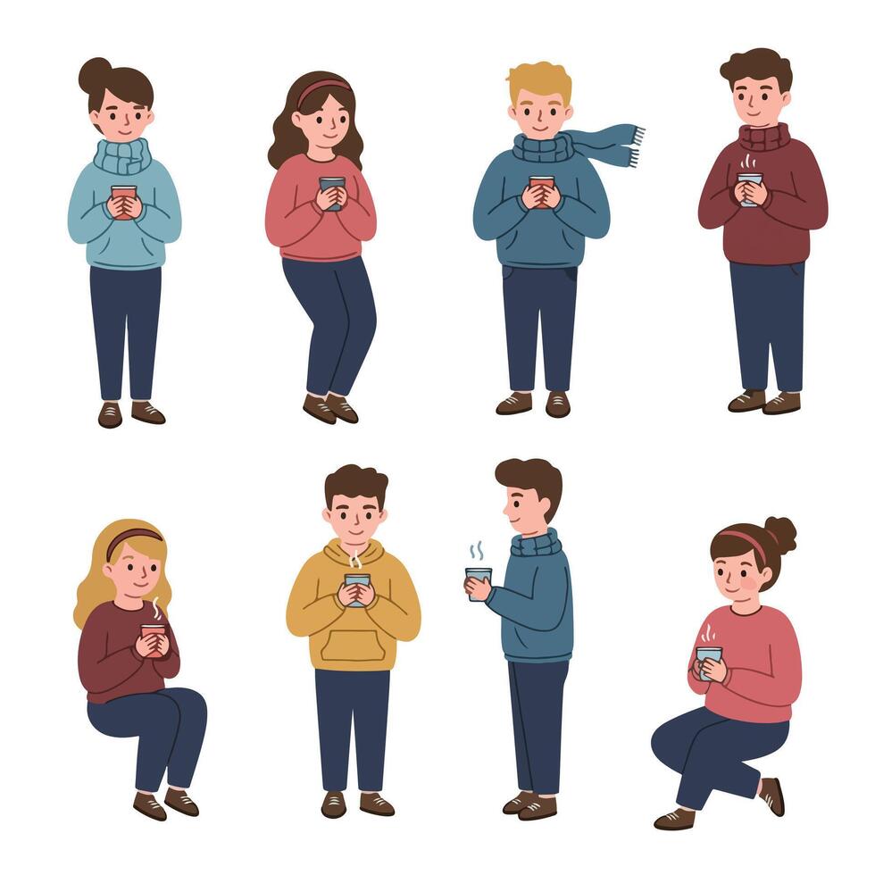 People with drinks in cold season vector