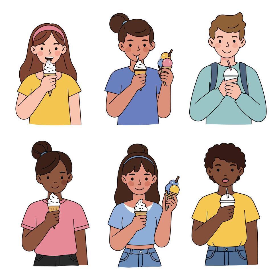 People enjoying ice cream and a drink vector