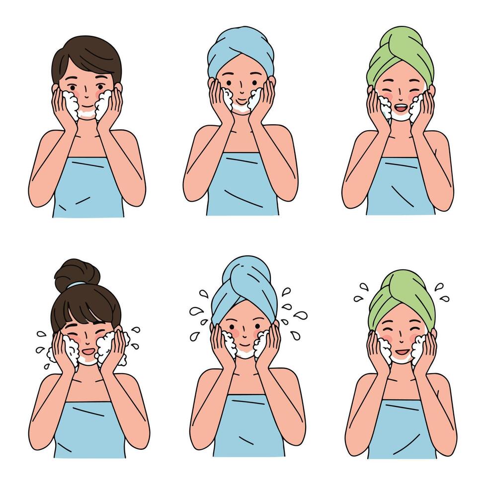 Facial cleansing collection Skincare routines for healthy skin vector