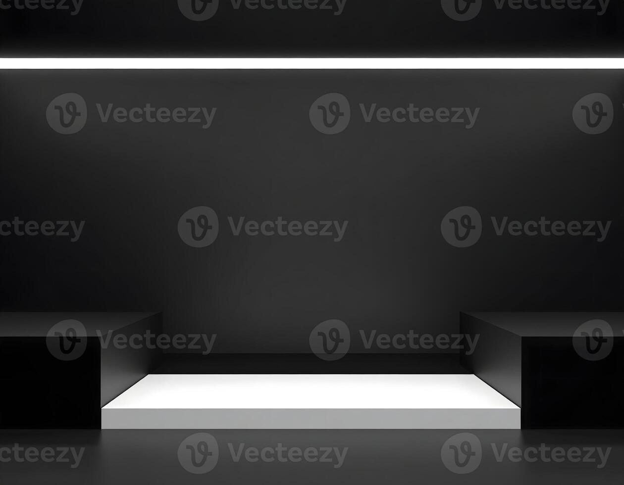 Empty black and white stage illuminated by a led strip light photo