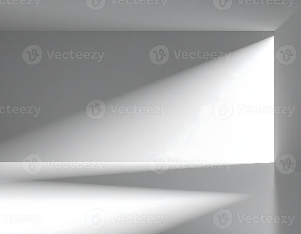 Light beam illuminating empty white room corner photo
