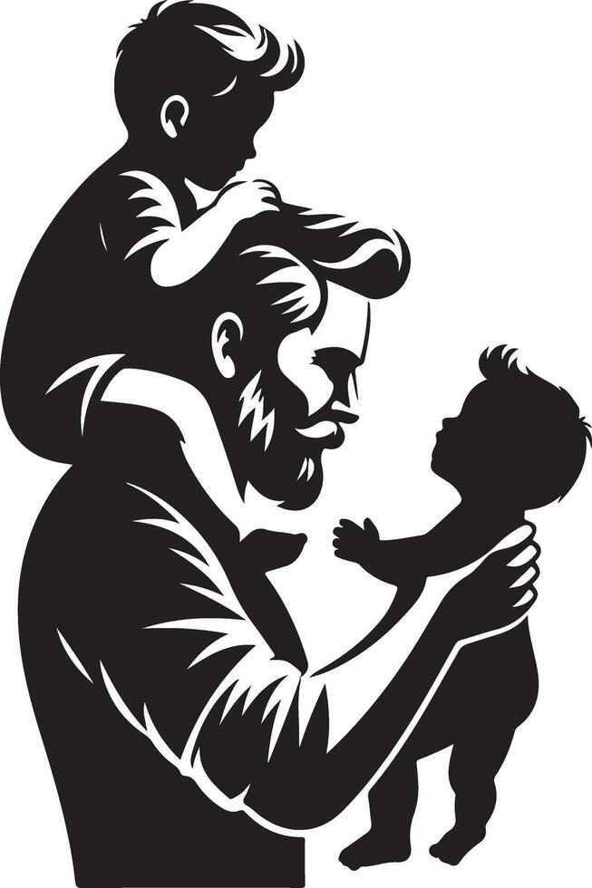 silhouette of a man with a baby on his shoulders vector