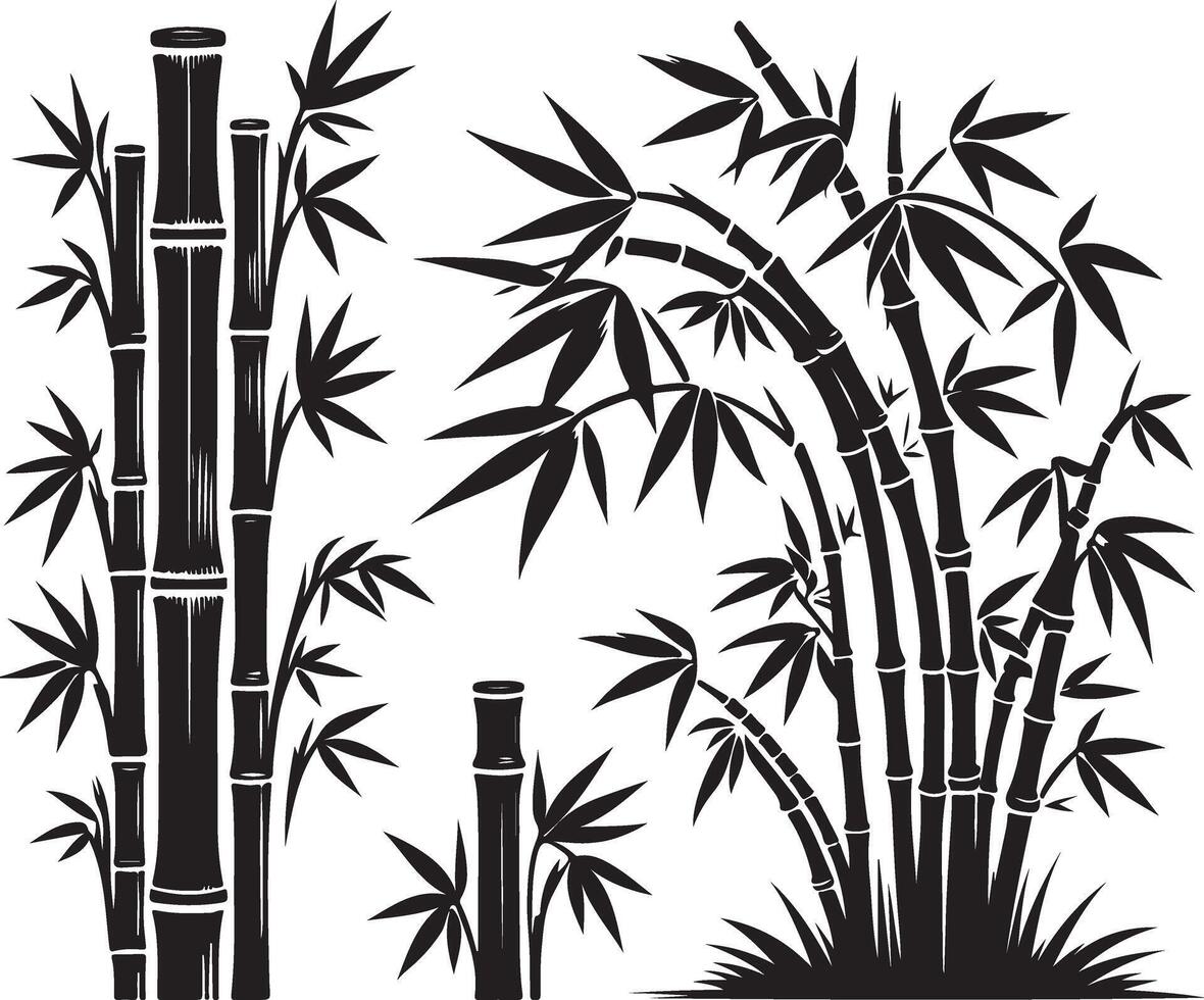 bamboo tree silhouettes set of bamboo tree silhouettes art vector