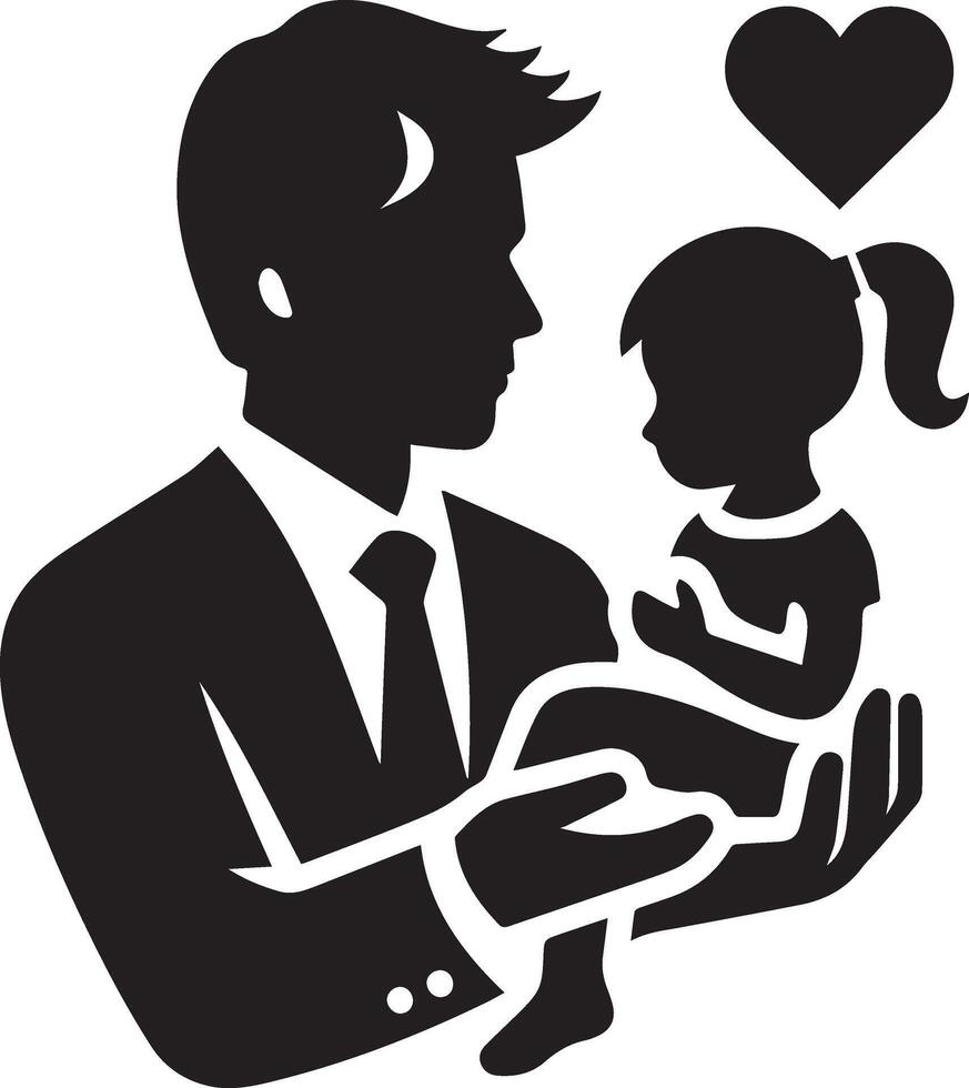 a silhouette of a man holding a baby with a heart vector